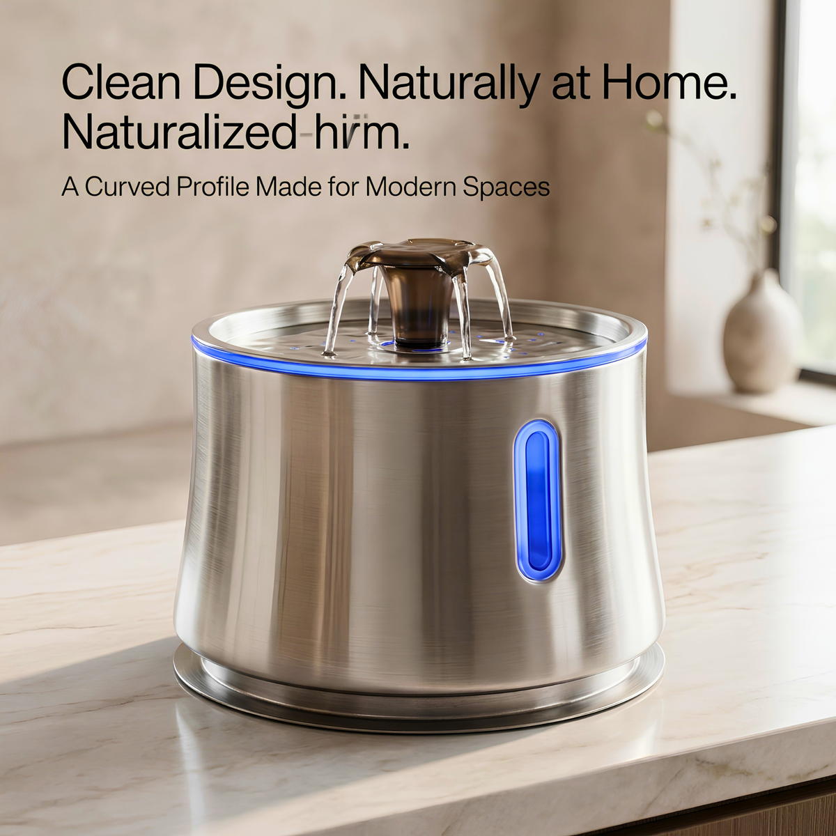 Volu™ Curve Series — 2.5L Stainless Steel Pet Water Fountain