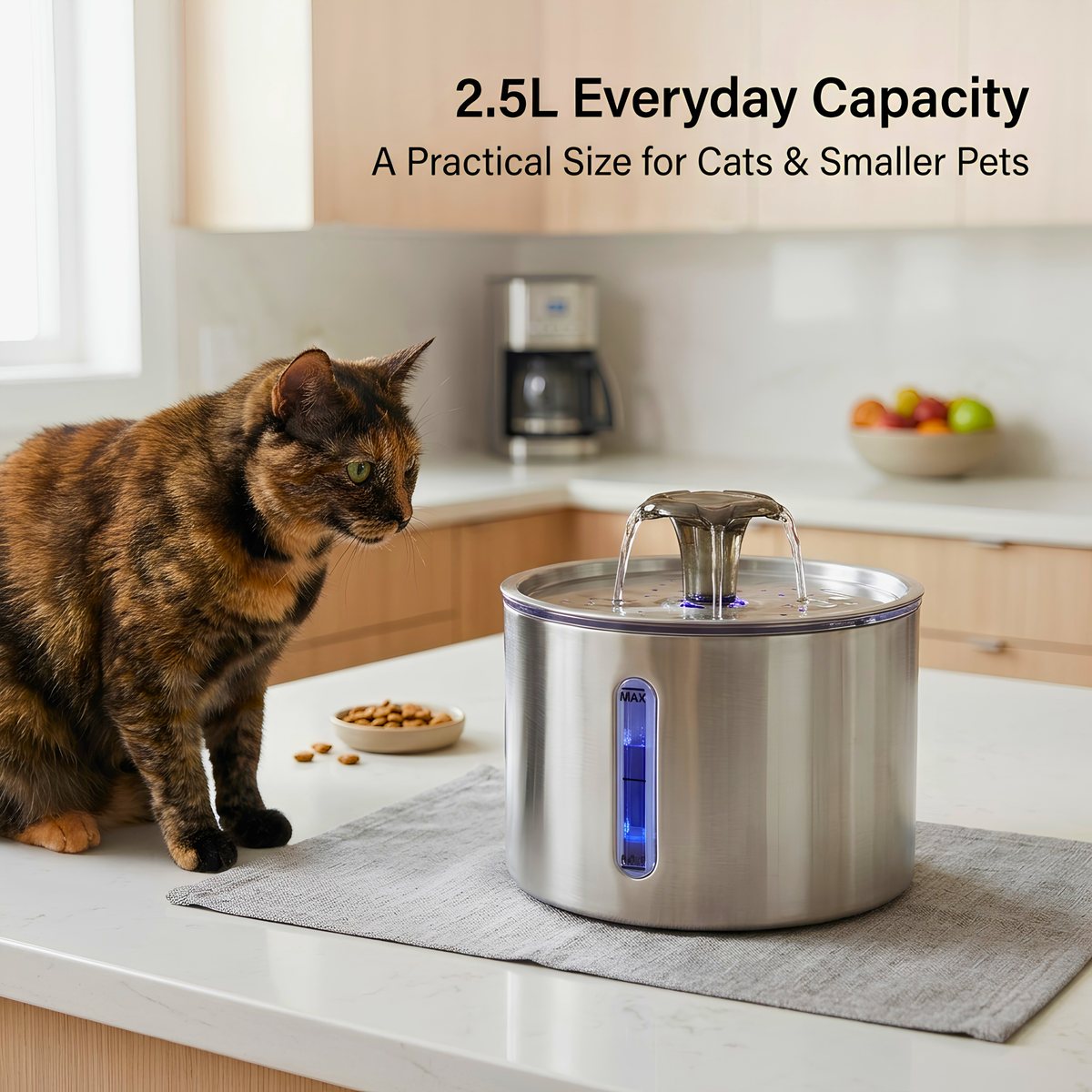 Volu™ Premium 2.5L Stainless Steel Pet Water Fountain